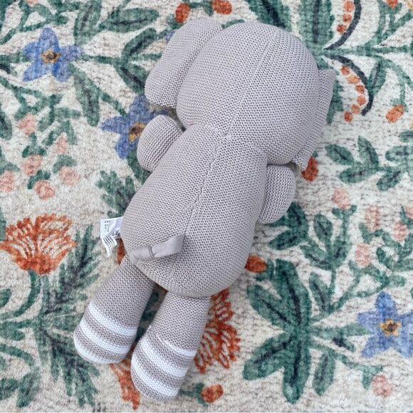 Theodore Elephant Knitted Rattle 14" Soft Stuffed Baby Toy Living Textiles Grey - Picture 3 of 5